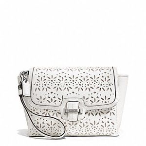 COACH Wristlet Taylor White Leather Eyelet Clutch